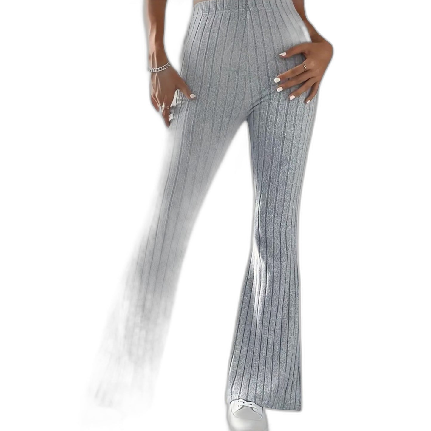 Effortless Grey Knit Pants for Women with High Waisted Wide Leg Casual Style
