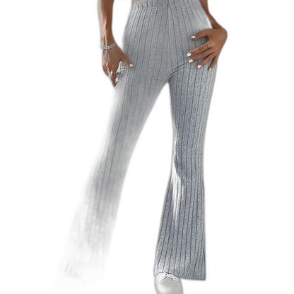 Effortless Grey Knit Pants for Women with High Waisted Wide Leg Casual Style