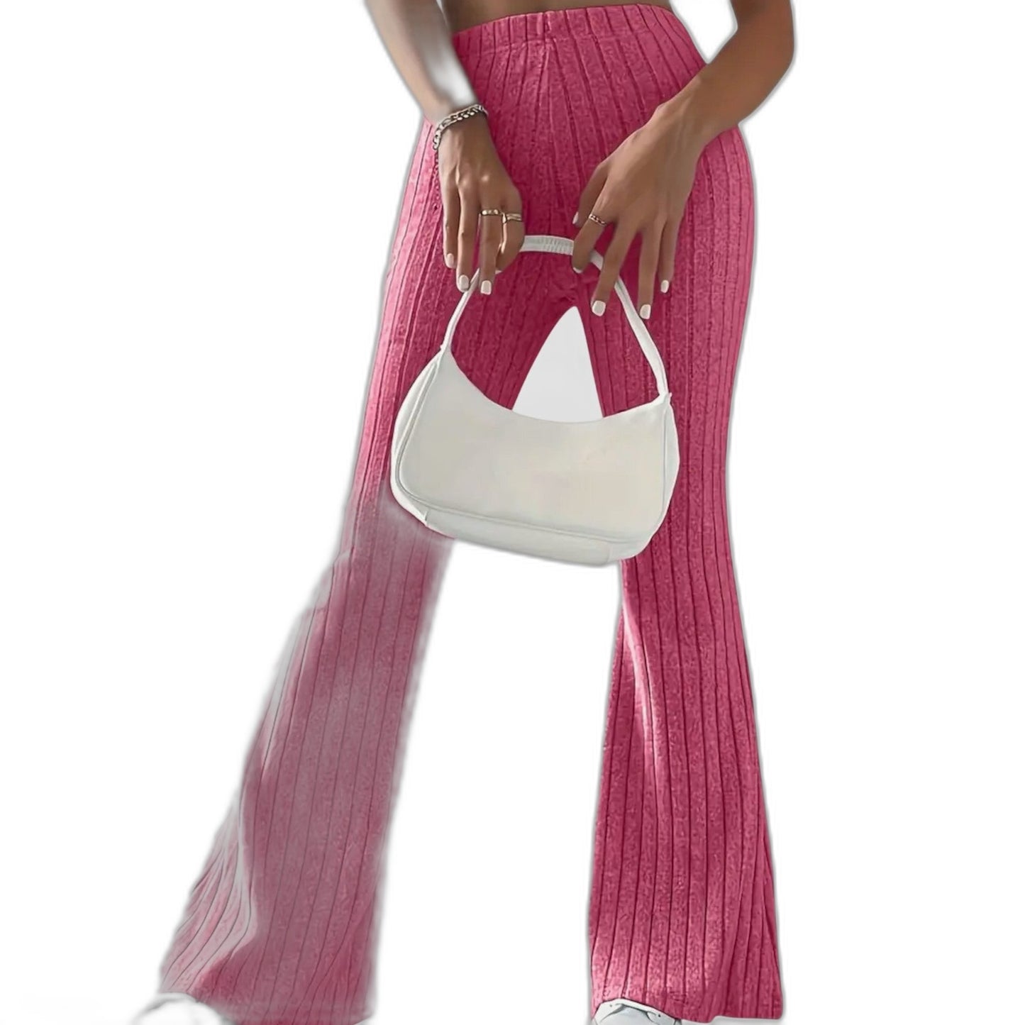 Effortless Grey Knit Pants for Women with High Waisted Wide Leg Casual Style