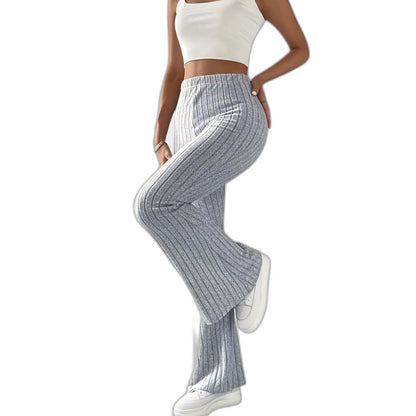 Effortless Grey Knit Pants for Women with High Waisted Wide Leg Casual Style