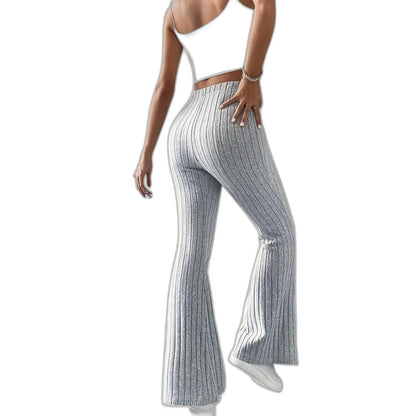 Effortless Grey Knit Pants for Women with High Waisted Wide Leg Casual Style