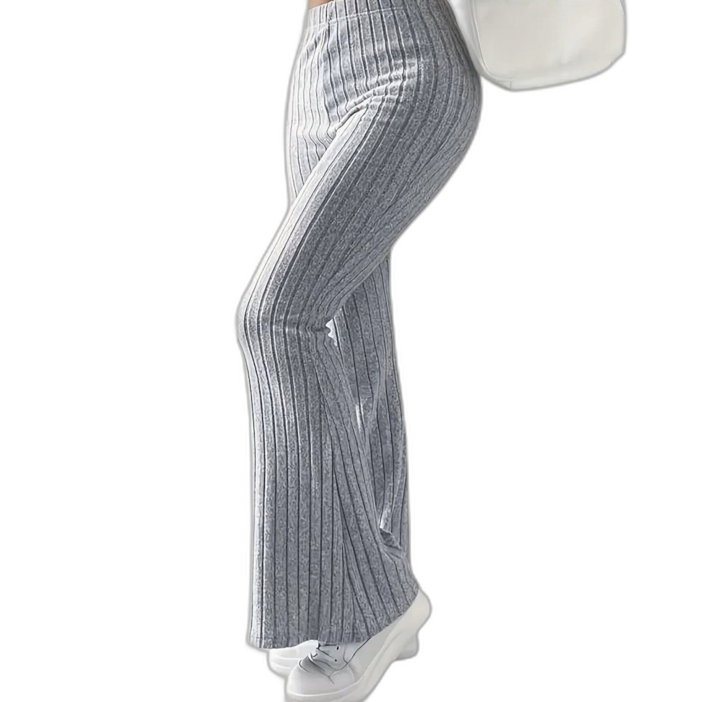 Effortless Grey Knit Pants for Women with High Waisted Wide Leg Casual Style
