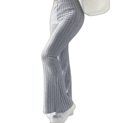 Effortless Grey Knit Pants for Women with High Waisted Wide Leg Casual Style