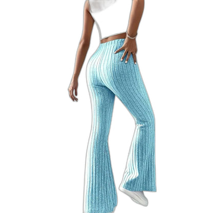 Effortless Grey Knit Pants for Women with High Waisted Wide Leg Casual Style