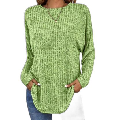 Effortless Grey Knit Sweater for Women with Crew Neck Long Sleeve Flowing Pockets Casual Style