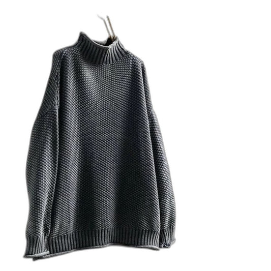Effortless Grey Knit Sweater for Women with Turtleneck Long Sleeve Casual Style