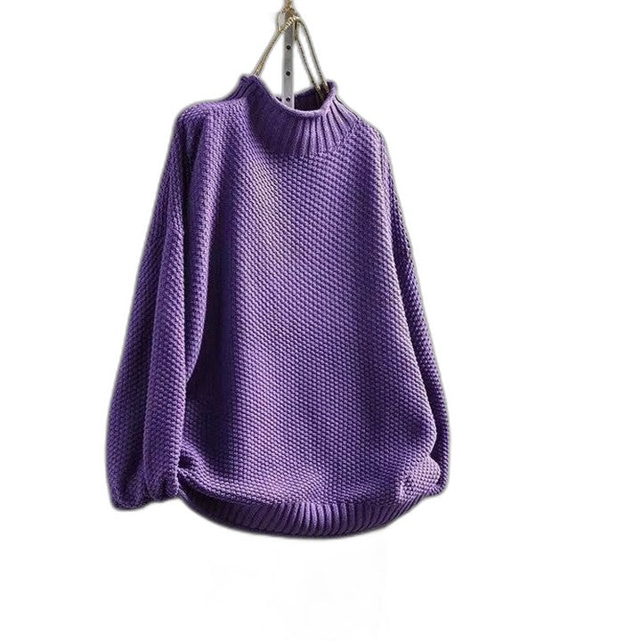 Effortless Grey Knit Sweater for Women with Turtleneck Long Sleeve Casual Style