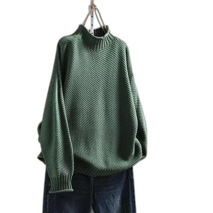 Effortless Grey Knit Sweater for Women with Turtleneck Long Sleeve Casual Style