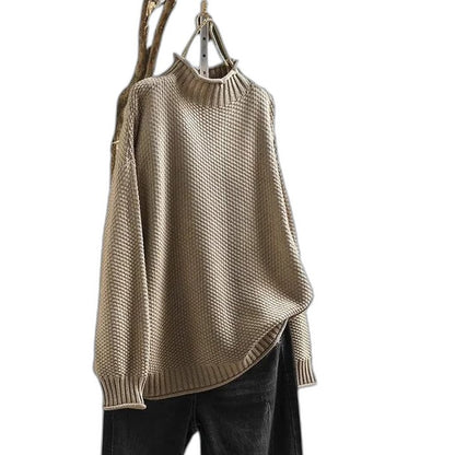 Effortless Grey Knit Sweater for Women with Turtleneck Long Sleeve Casual Style