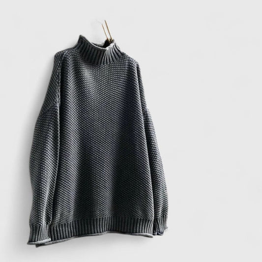 Effortless Grey Knit Sweater for Women with Turtleneck Long Sleeve Casual Style