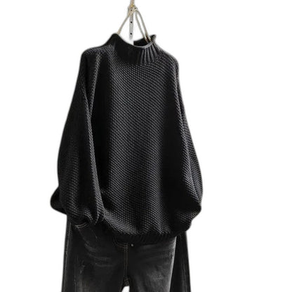 Effortless Grey Knit Sweater for Women with Turtleneck Long Sleeve Casual Style