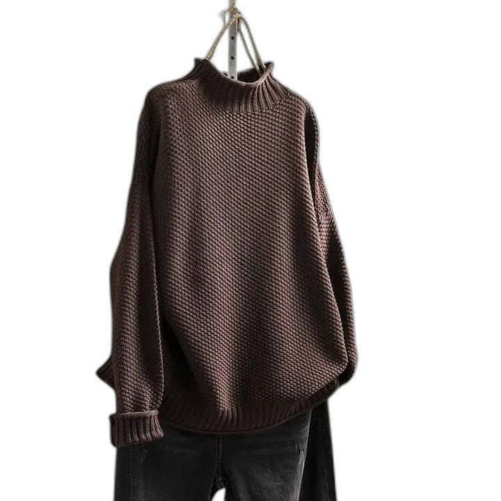 Effortless Grey Knit Sweater for Women with Turtleneck Long Sleeve Casual Style