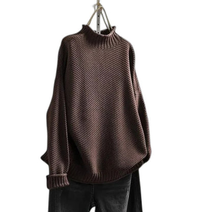 Effortless Grey Knit Sweater for Women with Turtleneck Long Sleeve Casual Style