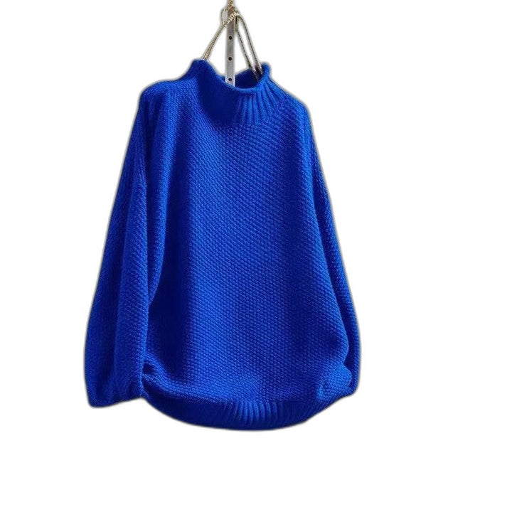 Effortless Grey Knit Sweater for Women with Turtleneck Long Sleeve Casual Style