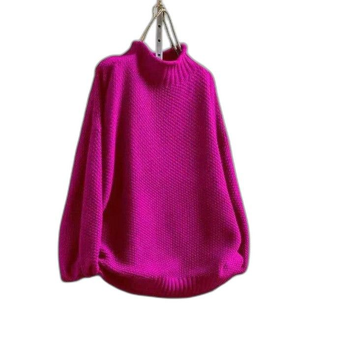 Effortless Grey Knit Sweater for Women with Turtleneck Long Sleeve Casual Style