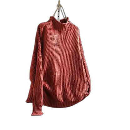 Effortless Grey Knit Sweater for Women with Turtleneck Long Sleeve Casual Style