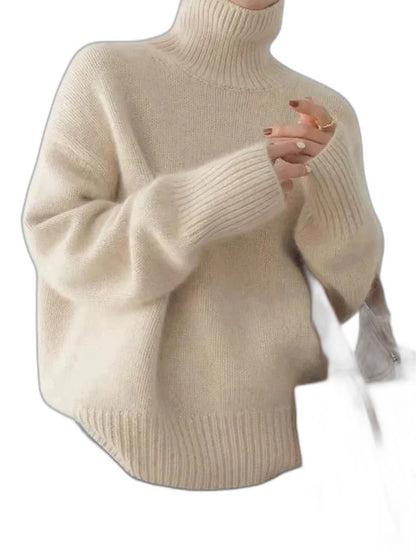 Effortless Grey Knit Sweater for Women with Turtleneck Long Sleeve Oversized Casual Style