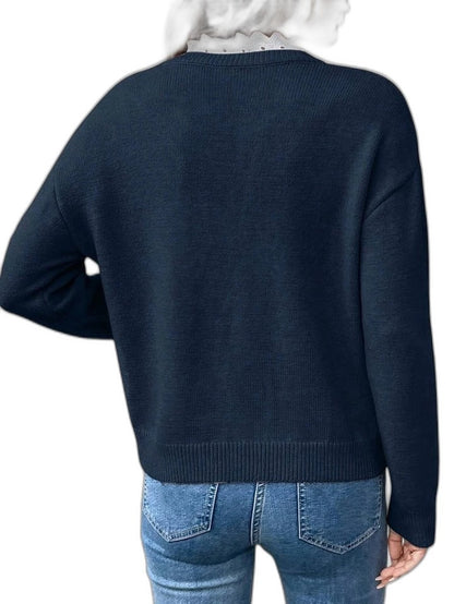 Effortless Grey Knit Sweater for Women with V Neck Long Sleeve Casual Style
