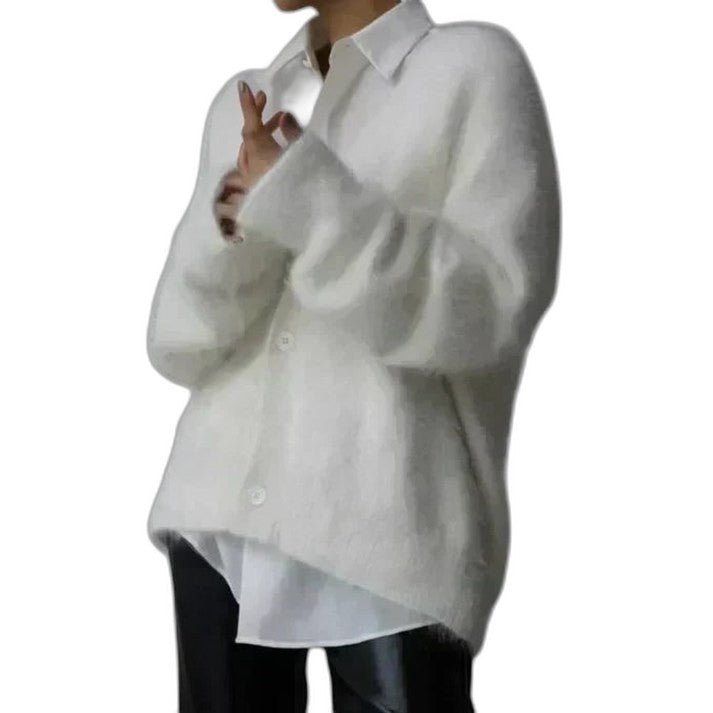 Effortless Grey Knit Sweater for Women with V Neck Long Sleeve Oversized Casual Style