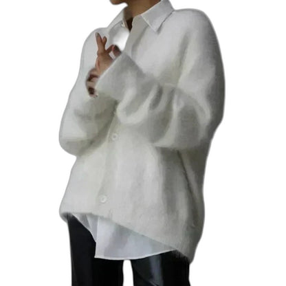 Effortless Grey Knit Sweater for Women with V Neck Long Sleeve Oversized Casual Style