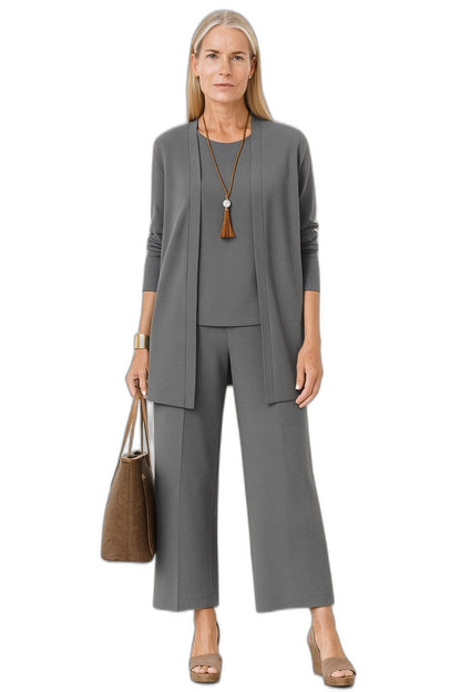Effortless Grey Knit Two Piece Set for Women with Wide Leg Casual Style