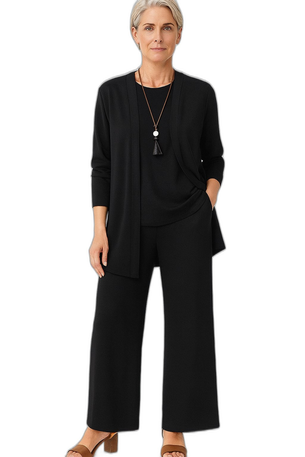 Effortless Grey Knit Two Piece Set for Women with Wide Leg Casual Style