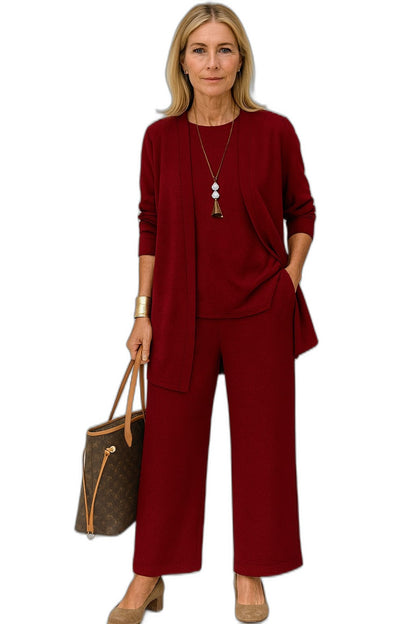 Effortless Grey Knit Two Piece Set for Women with Wide Leg Casual Style