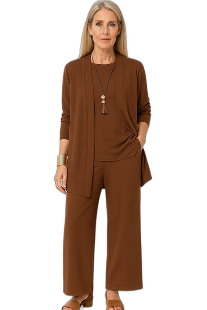 Effortless Grey Knit Two Piece Set for Women with Wide Leg Casual Style