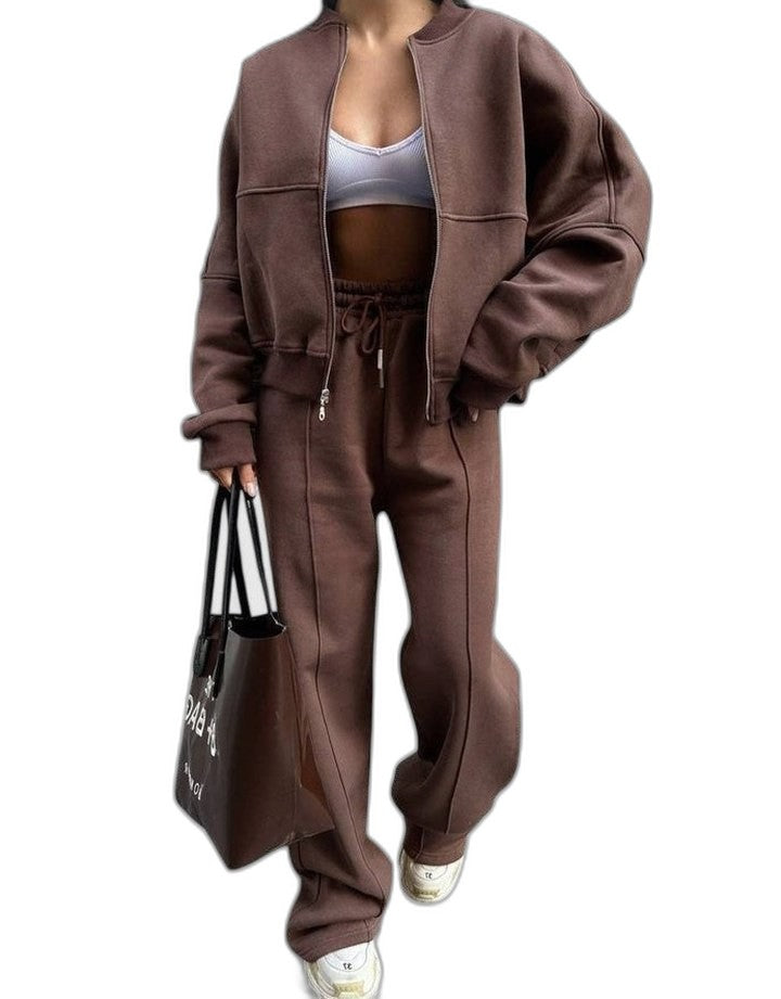 Effortless Grey Knit Two Piece Set for Women with Wide Leg Oversized Casual Style