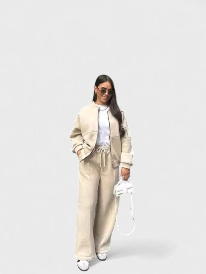 Effortless Grey Knit Two Piece Set for Women with Wide Leg Oversized Casual Style