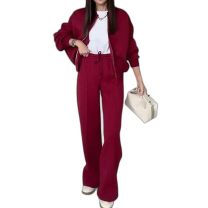 Effortless Grey Knit Two Piece Set for Women with Wide Leg Oversized Casual Style