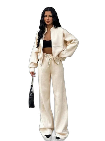 Effortless Grey Knit Two Piece Set for Women with Wide Leg Oversized Casual Style