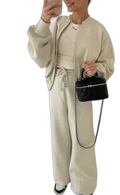 Effortless Grey Knit Two Piece Set for Women with Wide Leg Oversized Casual Style