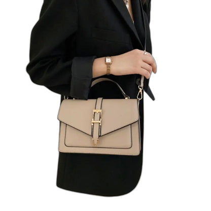 Effortless Grey Leather Crossbody Bag for Women with Buckle Shoulder Casual Style