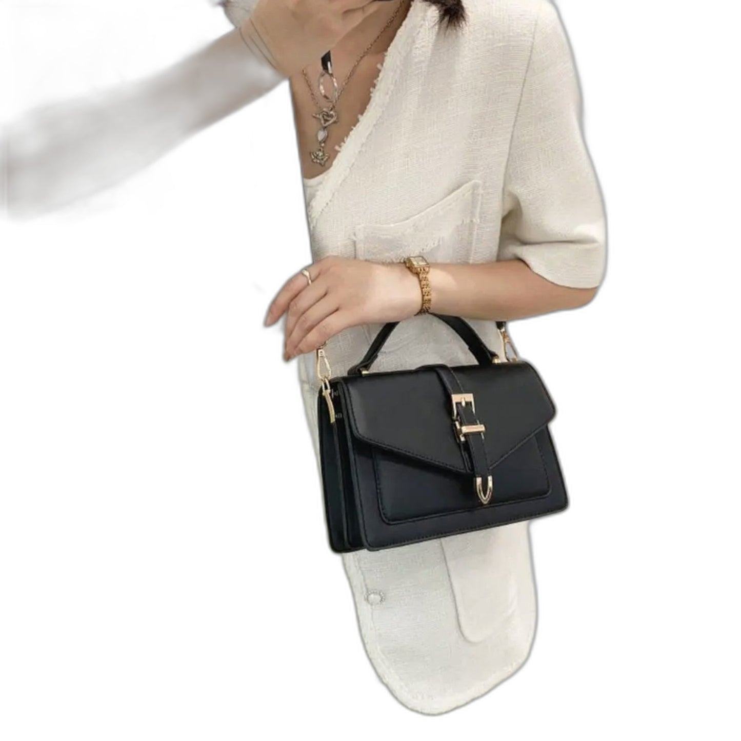 Effortless Grey Leather Crossbody Bag for Women with Buckle Shoulder Casual Style