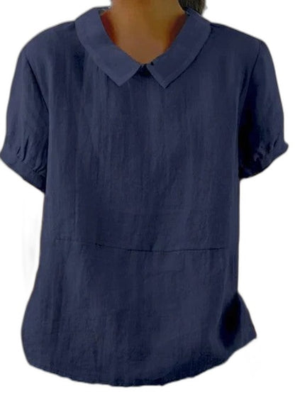 Effortless Grey Linen Blouse for Women with Collared Short Sleeve Oversized Casual Style