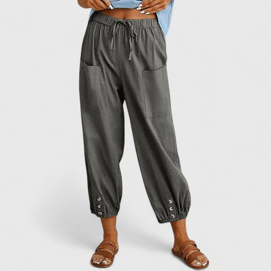 Effortless Grey Pants for Women with High Waisted Cropped Pockets Casual Style