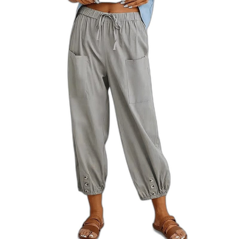 Effortless Grey Pants for Women with High Waisted Cropped Pockets Casual Style