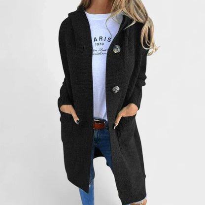 Effortless Grey Plaid Coat for Women with Collared Long Sleeve Button Front Casual Style