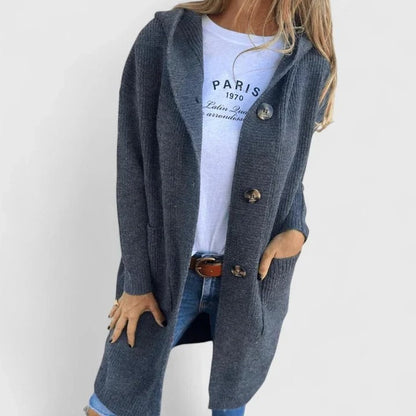 Effortless Grey Plaid Coat for Women with Collared Long Sleeve Button Front Casual Style