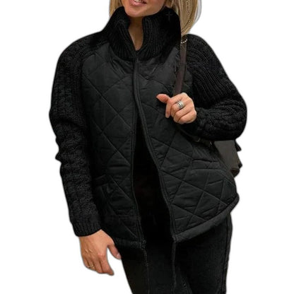 Effortless Grey Puffer Jacket for Women with High Neck Long Sleeve Quilted Casual Style