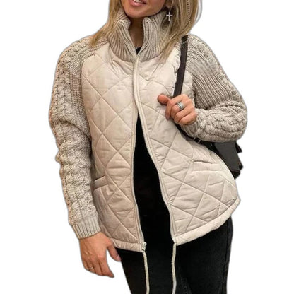 Effortless Grey Puffer Jacket for Women with High Neck Long Sleeve Quilted Casual Style
