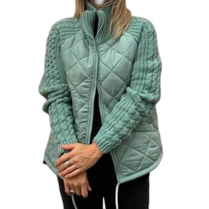 Effortless Grey Puffer Jacket for Women with High Neck Long Sleeve Quilted Casual Style
