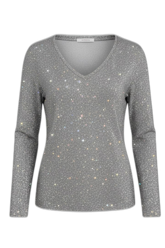 Effortless Grey Sequin T Shirt for Women with V Neck Long Sleeve Bodycon Party Style