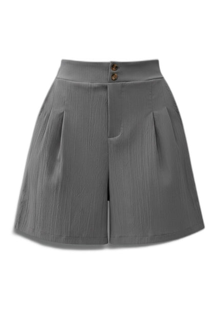 Effortless Grey Shorts for Women with Pleated High Waisted Wide Leg Casual Style