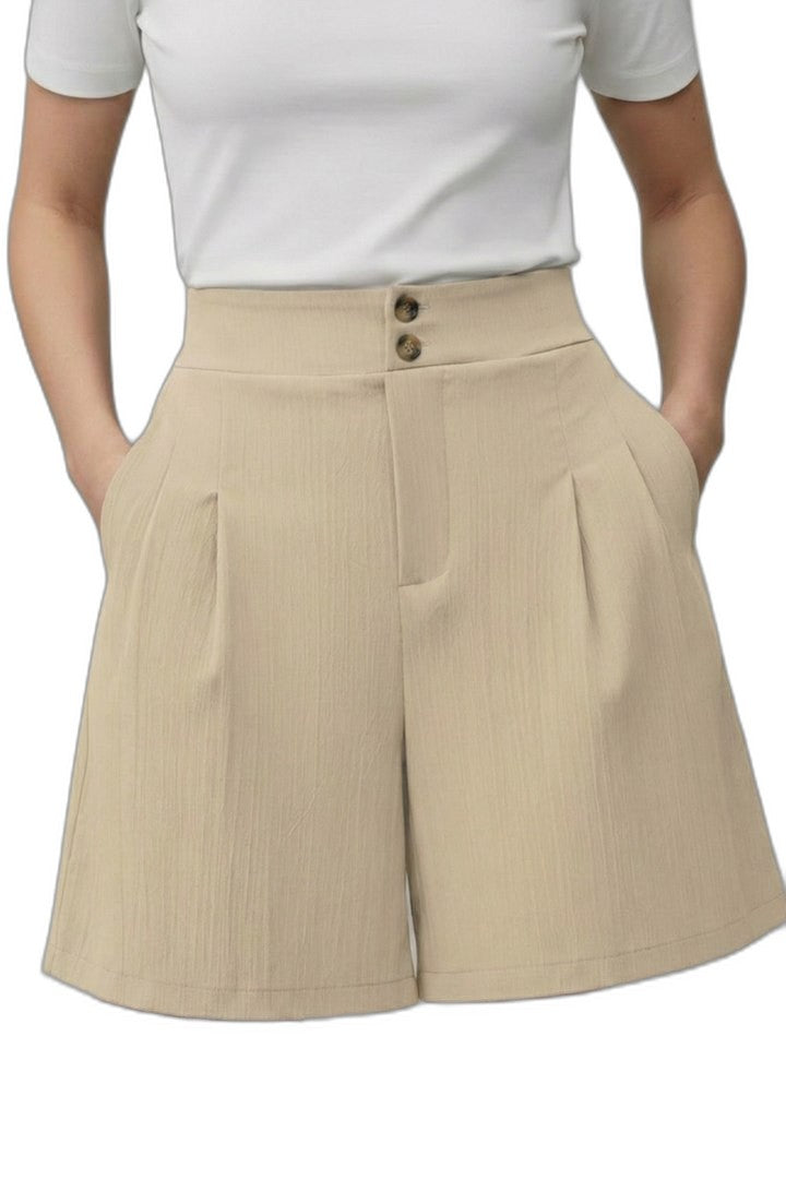 Effortless Grey Shorts for Women with Pleated High Waisted Wide Leg Casual Style