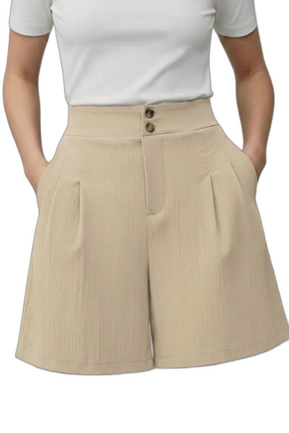 Effortless Grey Shorts for Women with Pleated High Waisted Wide Leg Casual Style
