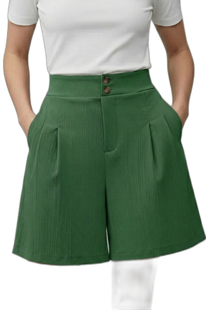Effortless Grey Shorts for Women with Pleated High Waisted Wide Leg Casual Style
