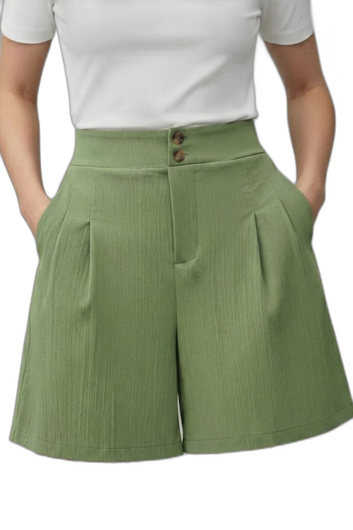 Effortless Grey Shorts for Women with Pleated High Waisted Wide Leg Casual Style