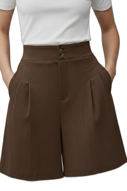 Effortless Grey Shorts for Women with Pleated High Waisted Wide Leg Casual Style